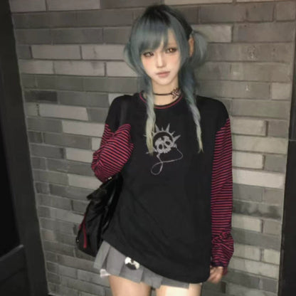 Art Print Stripe Splice Long Sleeve T-Shirt WN20898