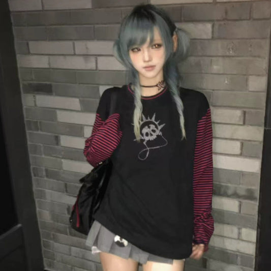 Art Print Stripe Splice Long Sleeve T-Shirt WN20898