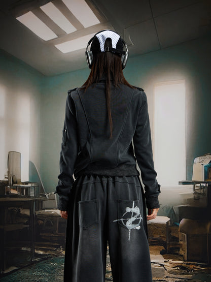 Washed Stand Neck Rivet Fleece Lining Jacket WN22761