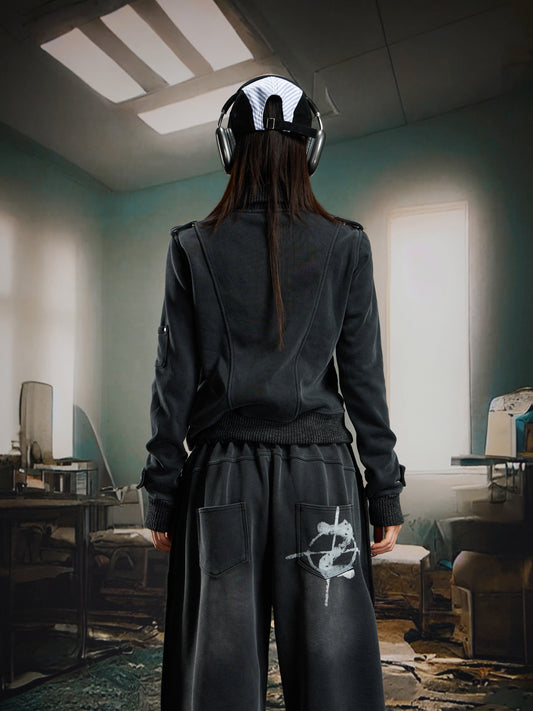 Washed Stand Neck Rivet Fleece Lining Jacket WN22761