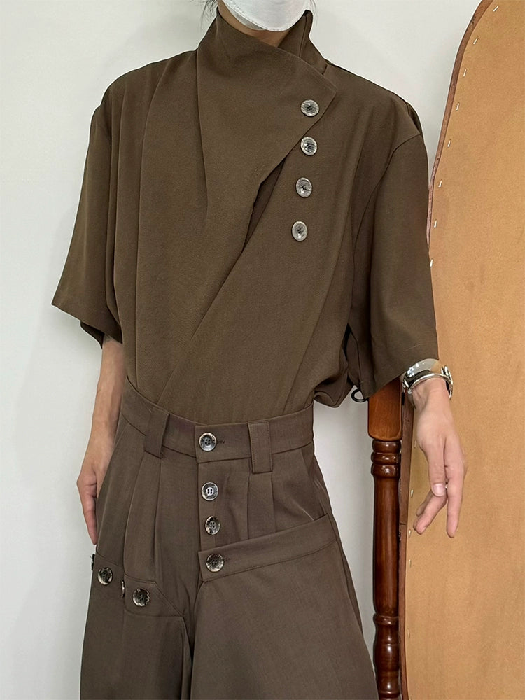 Asymmetry Button Design Short Sleeve Shirt WN19952