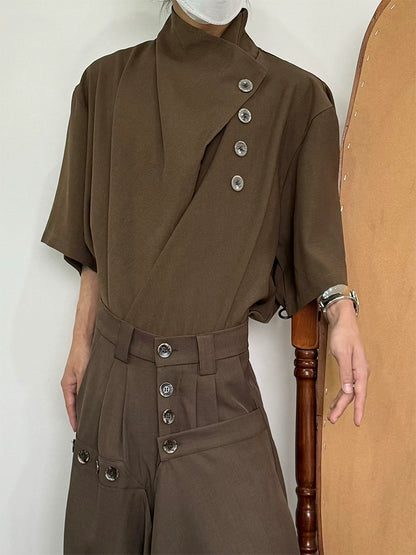 Asymmetry Button Design Short Sleeve Shirt WN19952