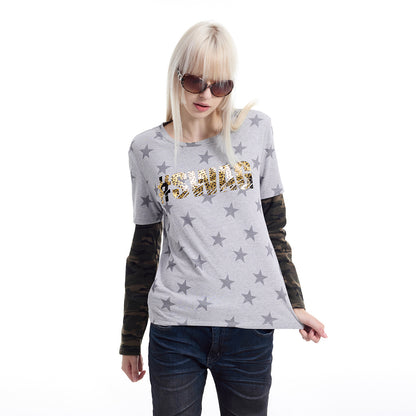 Fake Layered Camo Star Logo Print Long Sleeve T-Shirt WN27193
