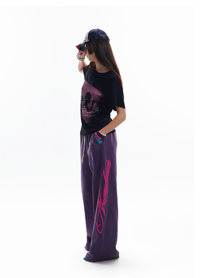 Wide Leg Drawstring Logo Print Sweatpants WN27187