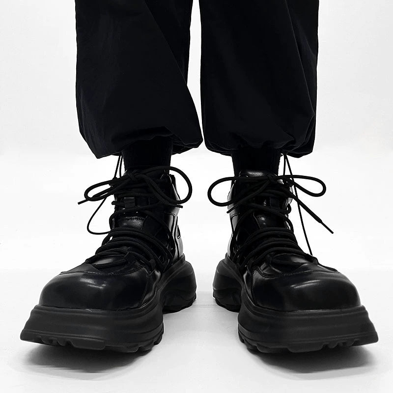 High-Top Chunky Sole Leather Shoes WN19152