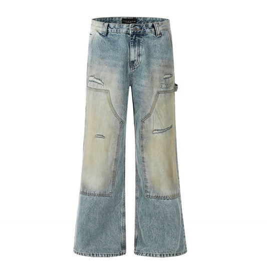 Washed Heavy-Duty Straight Denim Jeans WN12770