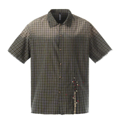 Plaid Cut Gradient Washed Short Sleeve Shirt WN25678