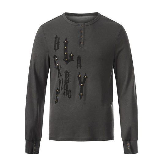 Henley Letter Studs Detail Long Sleeve T-Shirt WN25404