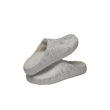 Paisley Print Fake Fur Lined Mules WN23352