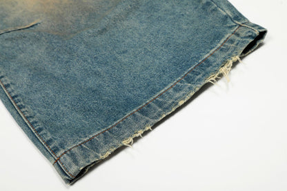 Dirty Washed Curved Wide Leg Denim Jeans WN25914