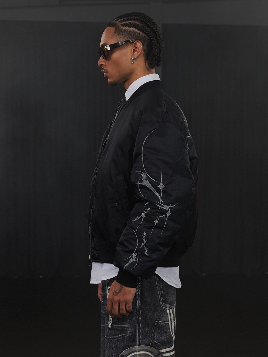 Graffiti Embroidery Print MA-1 Bomber Puffer Jacket WN17062