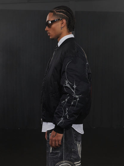 Graffiti Embroidery Print MA-1 Bomber Puffer Jacket WN17062