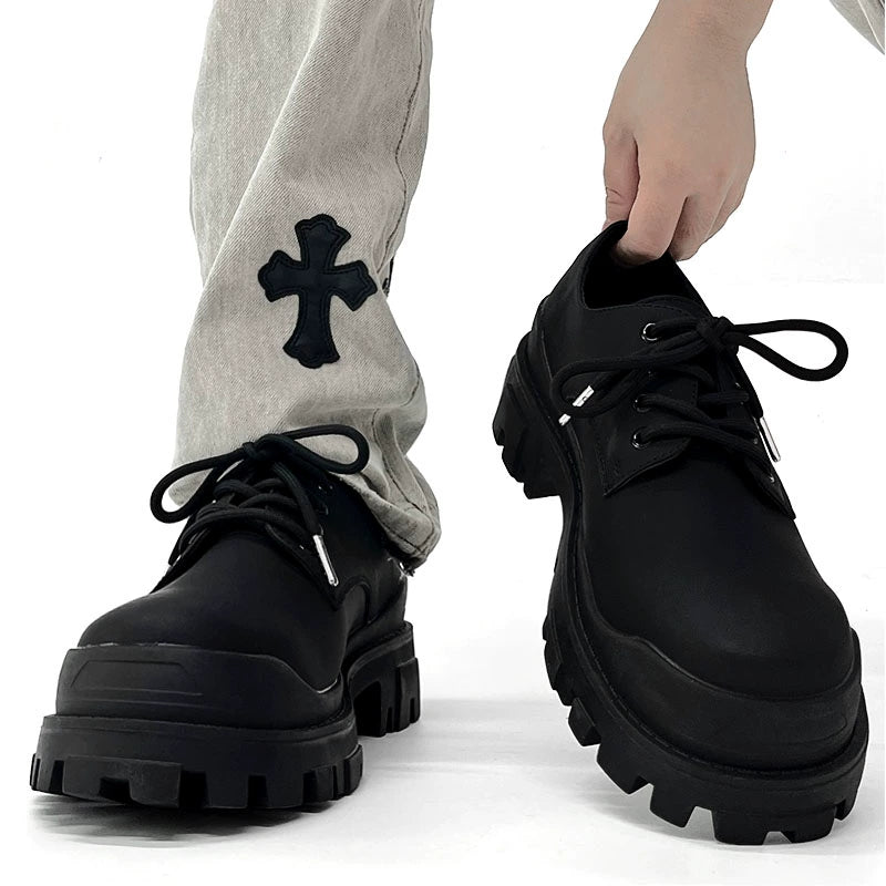 Matte Leather Round-Toe Thick Sole Derby Shoes WN19133