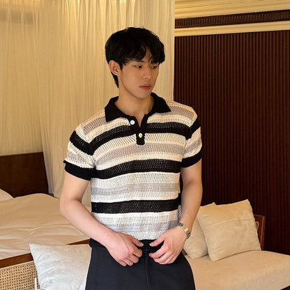 Openwork Border Knit Polo Short Sleeve Shirt WN25020