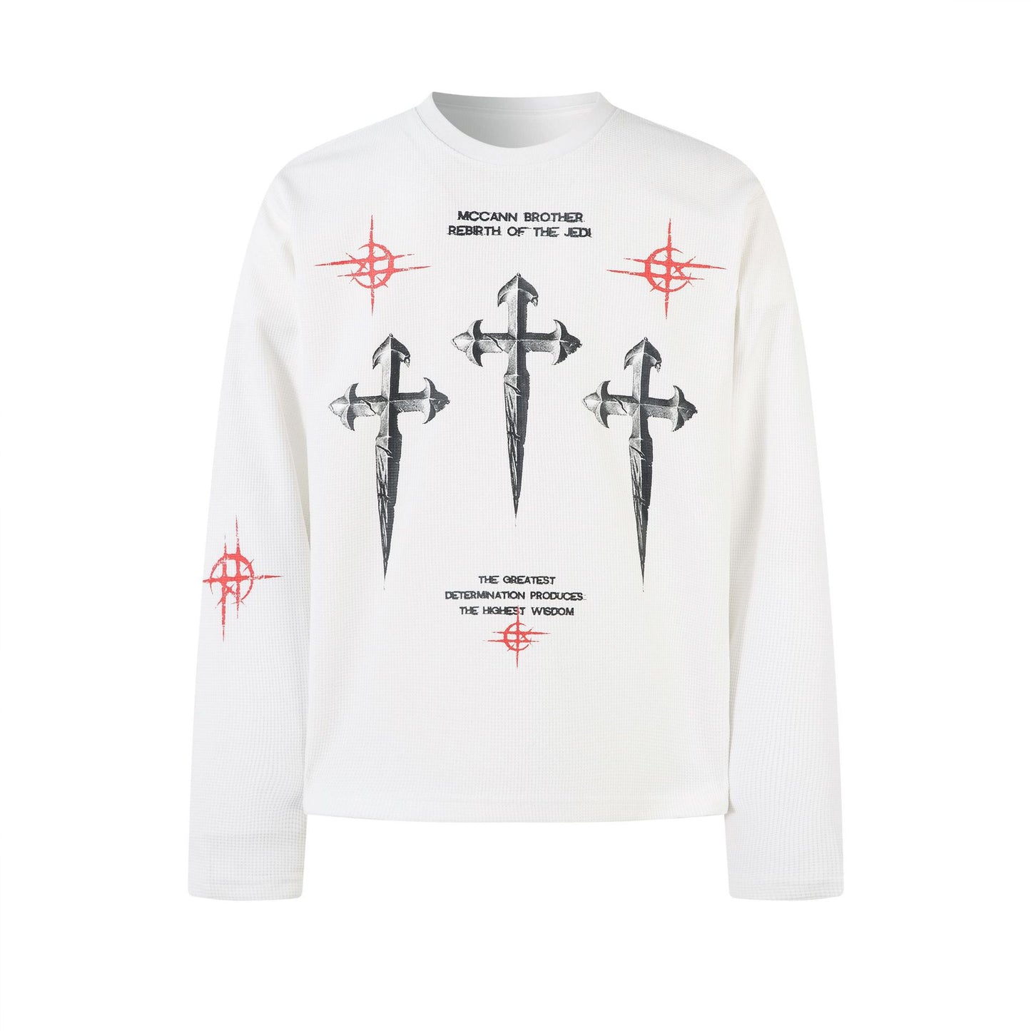 Cross Graphic Print Waffle Long Sleeve T-Shirt WN25984