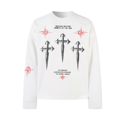 Cross Graphic Print Waffle Long Sleeve T-Shirt WN25984