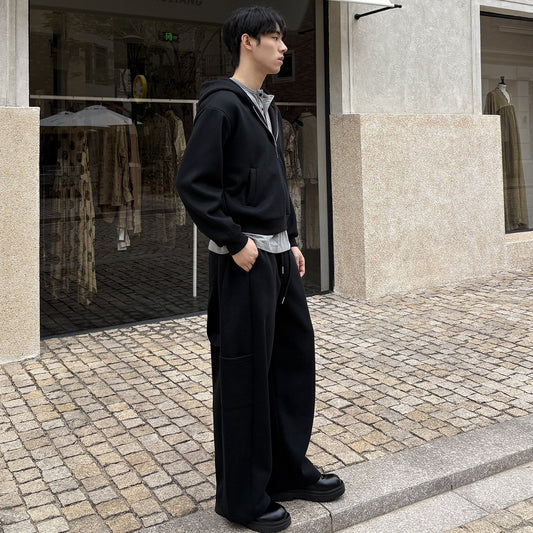 Layered Zipper Hoodie & Wide Leg Cargo Sweatpants Setup WN24933