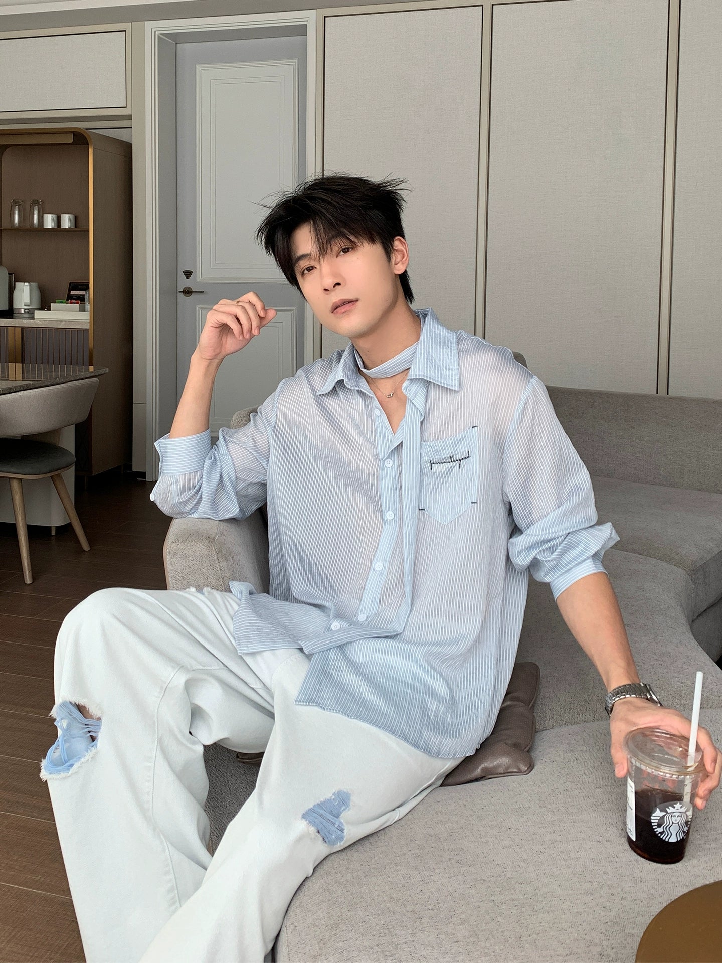 Thin Stripe Sunscreen Long Sleeve Shirt WN20456