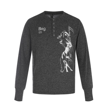 Henley Neck Letter Graphic Long Sleeve T-Shirt WN27965