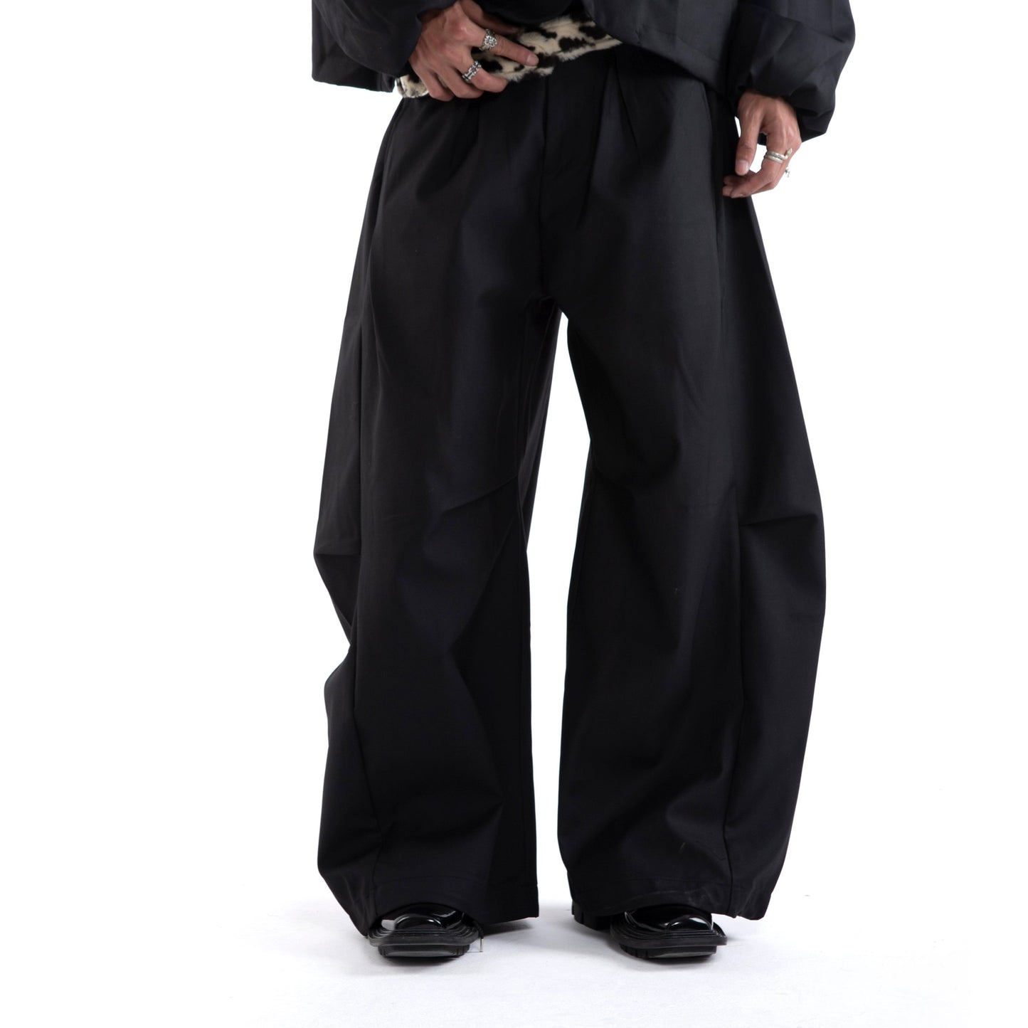 Asymmetrical Draped Adjustable Flare Wide Leg Trousers WN20646