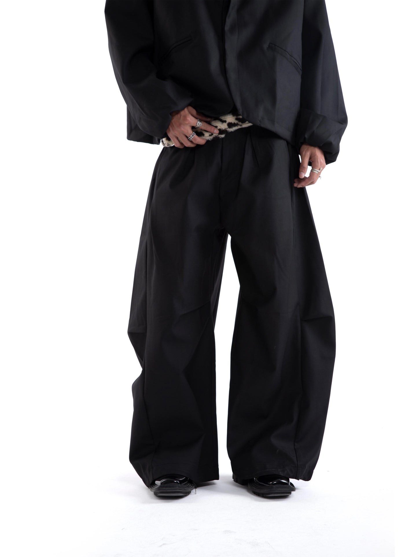 Asymmetrical Draped Adjustable Flare Wide Leg Trousers WN20646