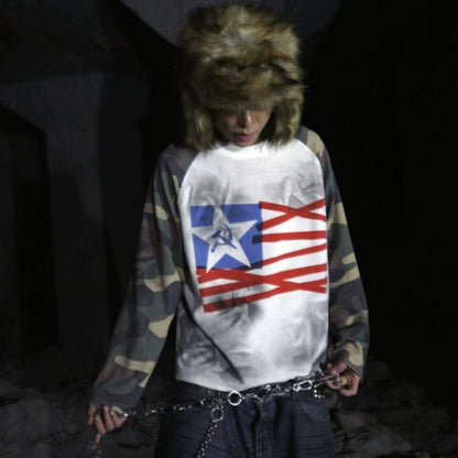 Camouflage Design Print Raglan Long Sleeve T-Shirt WN20962