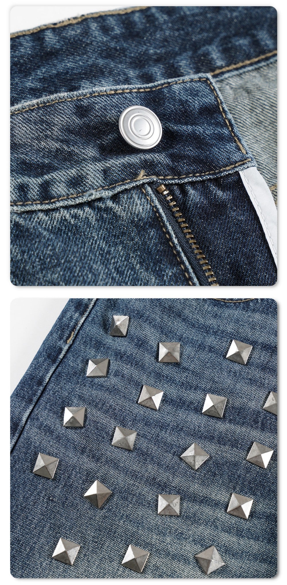 Metal Stud Washed Wide Leg Denim Jeans WN27843