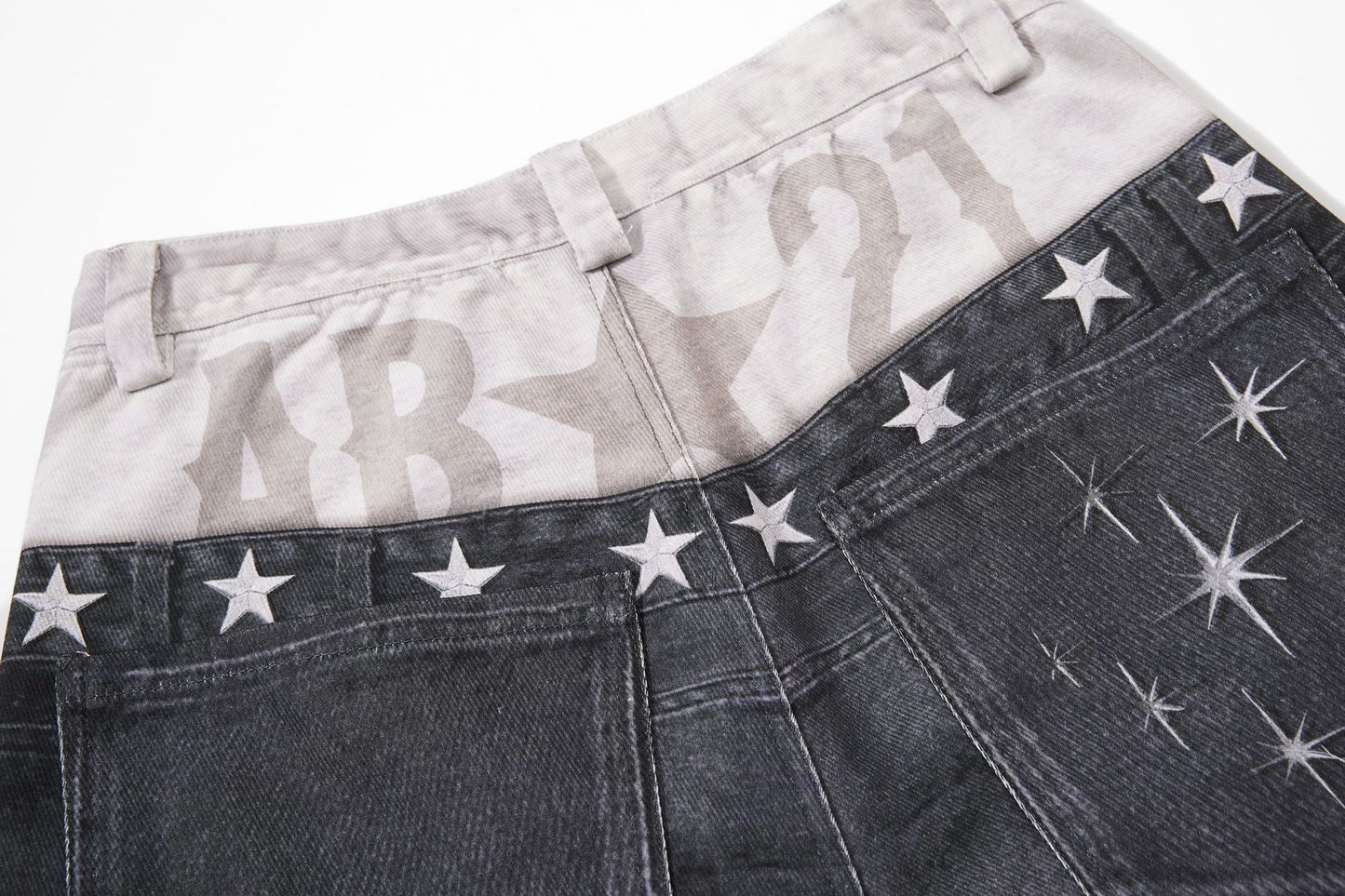 Star Damage Washed Wide Leg Denim Jeans WN25519