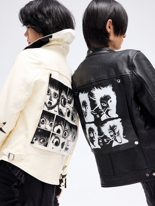 Graffiti Design Genuine Leather Jacket WN13659