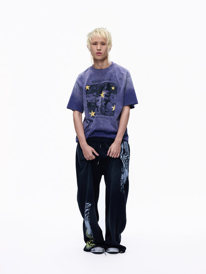 Washed Star Art Graphic Print Short Sleeve T-Shirt WN27265