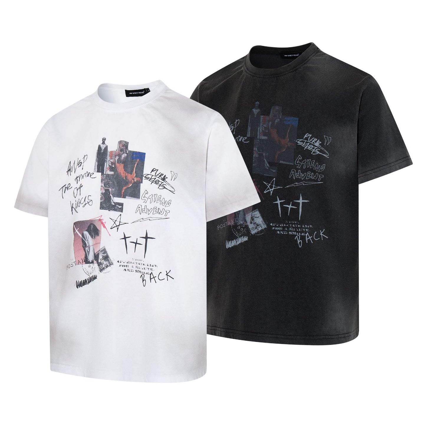 Washed Handwriting Print Short Sleeve T-Shirt WN25809
