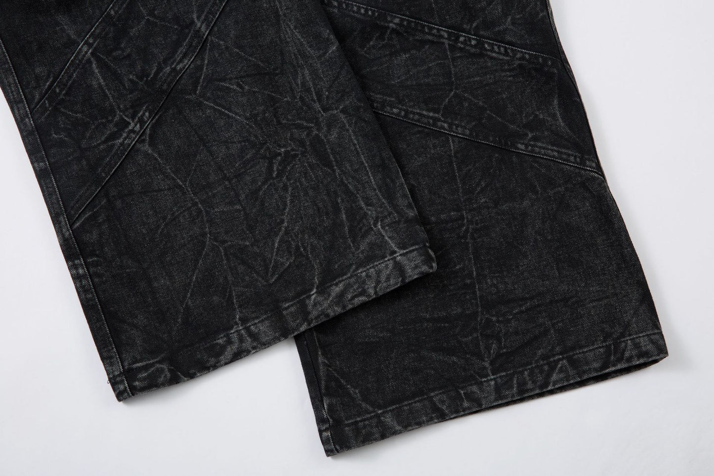Washed Crinkle Button Fly Wide Leg Denim Jeans WN26144