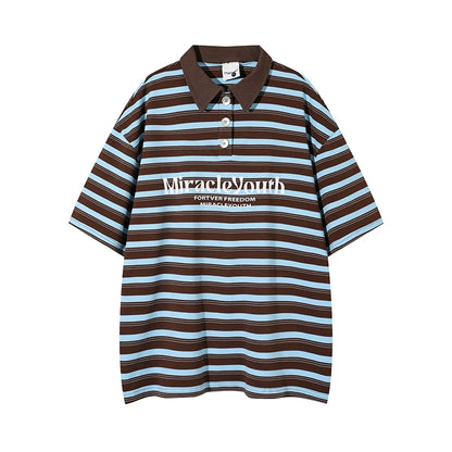 Oversize Stripe Short Sleeve Polo Shirt WN7531