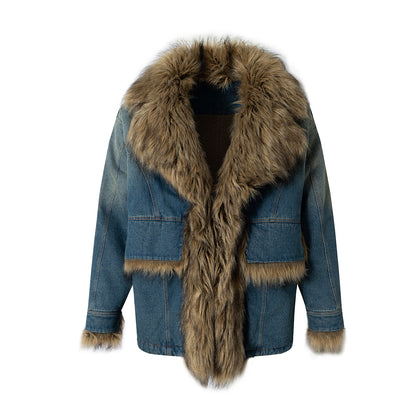 Fur Collar Fleece Lining Denim Jacket WN21893