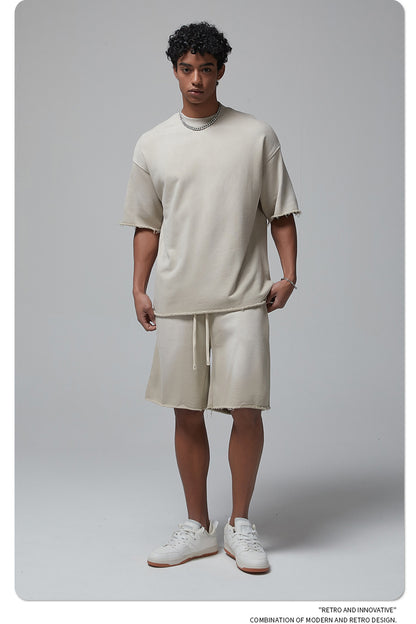 Oversize Spray-dyed Short-sleeve T-shirt & Spray-dyed Short Sweatpants Setup WN6639