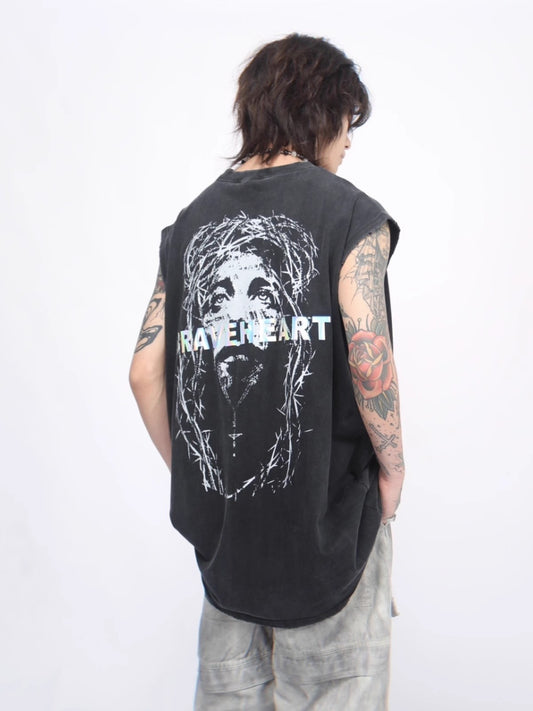 Back Graffiti Print Sleeveless T-shirt WN6554