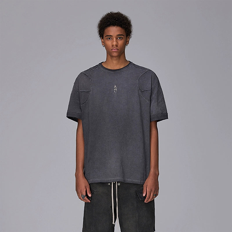 Raw Edge Panel Design Washed Oversize Short Sleeve T-Shirt WN17797