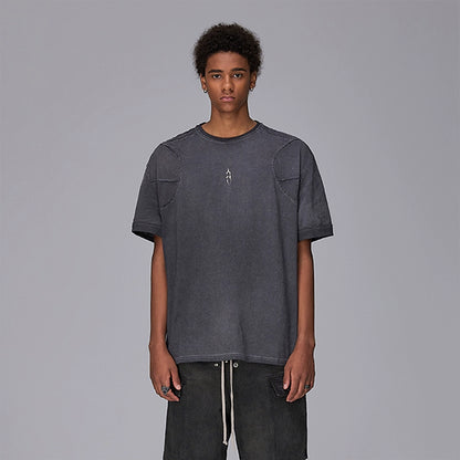 Raw Edge Panel Design Washed Oversize Short Sleeve T-Shirt WN17797
