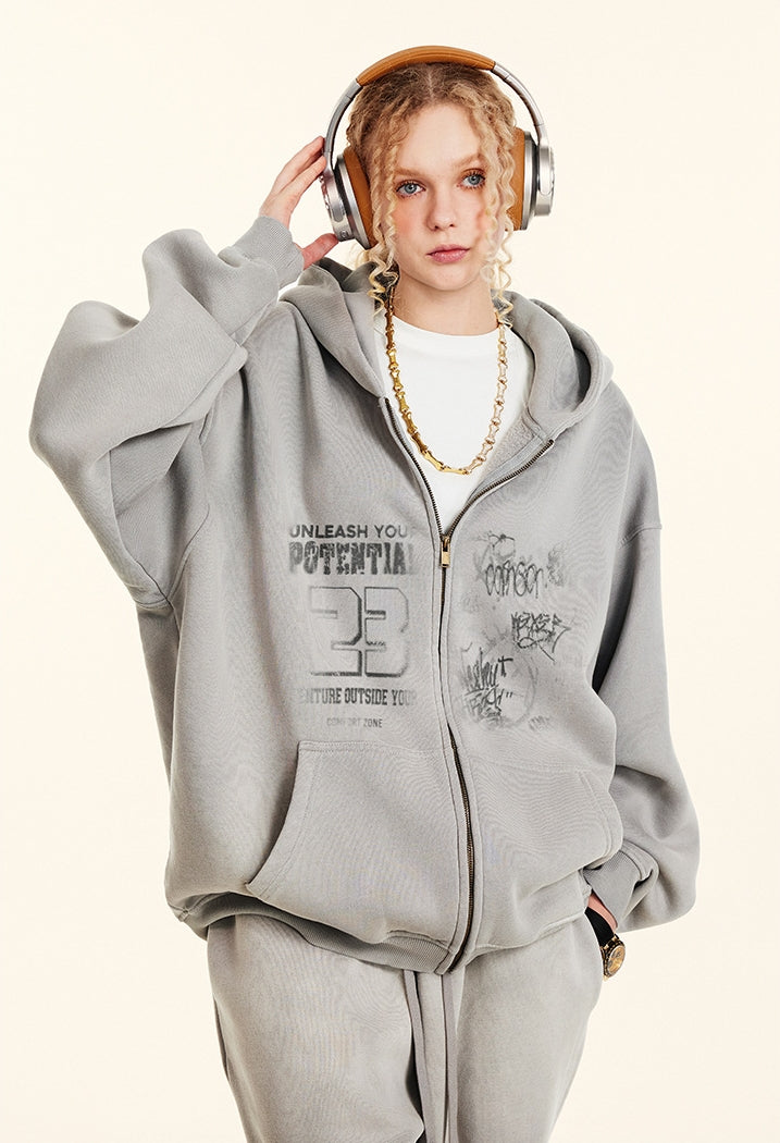 Graffiti Design Oversize Zipper Hoodie WN9965