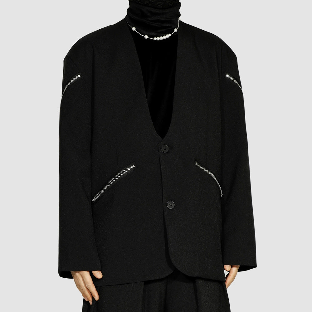 Zipper Design V-Neck Jacket WN20159