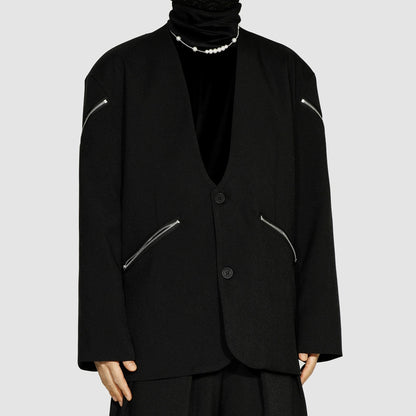 Zipper Design V-Neck Jacket WN20159