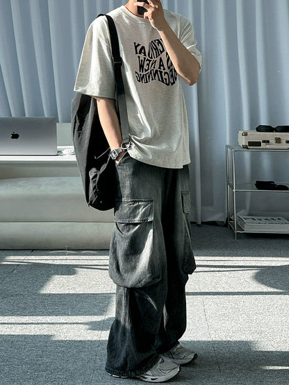 Washed Wide Leg Cargo Denim Jeans WN20284