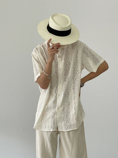 Oversize Lace Mesh Short Sleeve Shirt WN7430