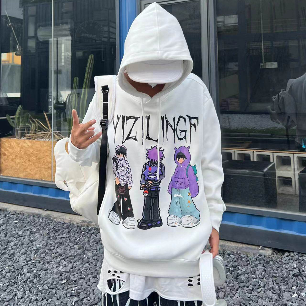 Illustration Print Oversize Short Sleeve T-Shirt & Pullover Hoodie & Zipper Hoodie WN24061