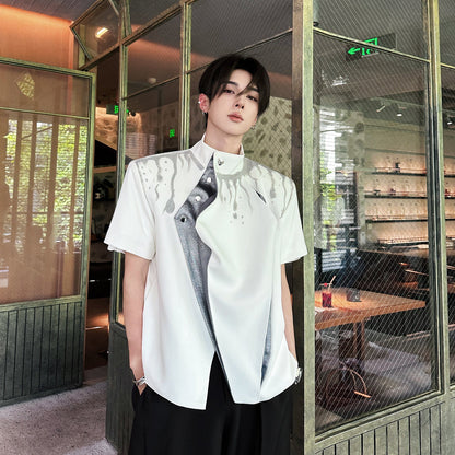 Standing-Collar Short Sleeve Shirt WN25074