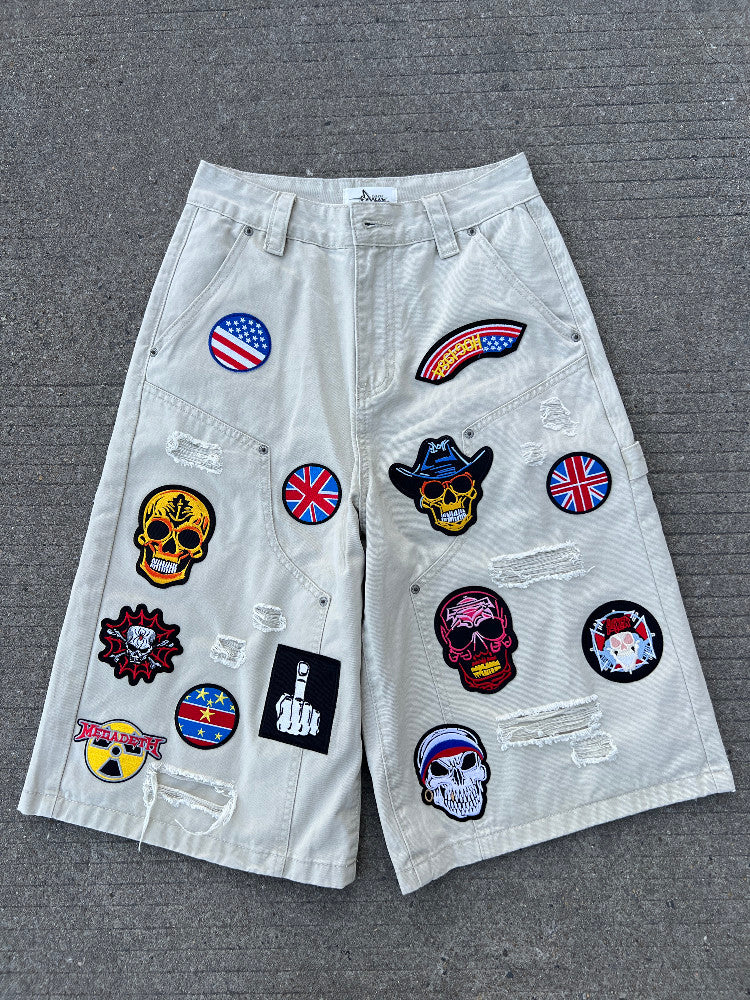 Multi Patch Damage Denim Half Jeans & Denim Jeans WN24067