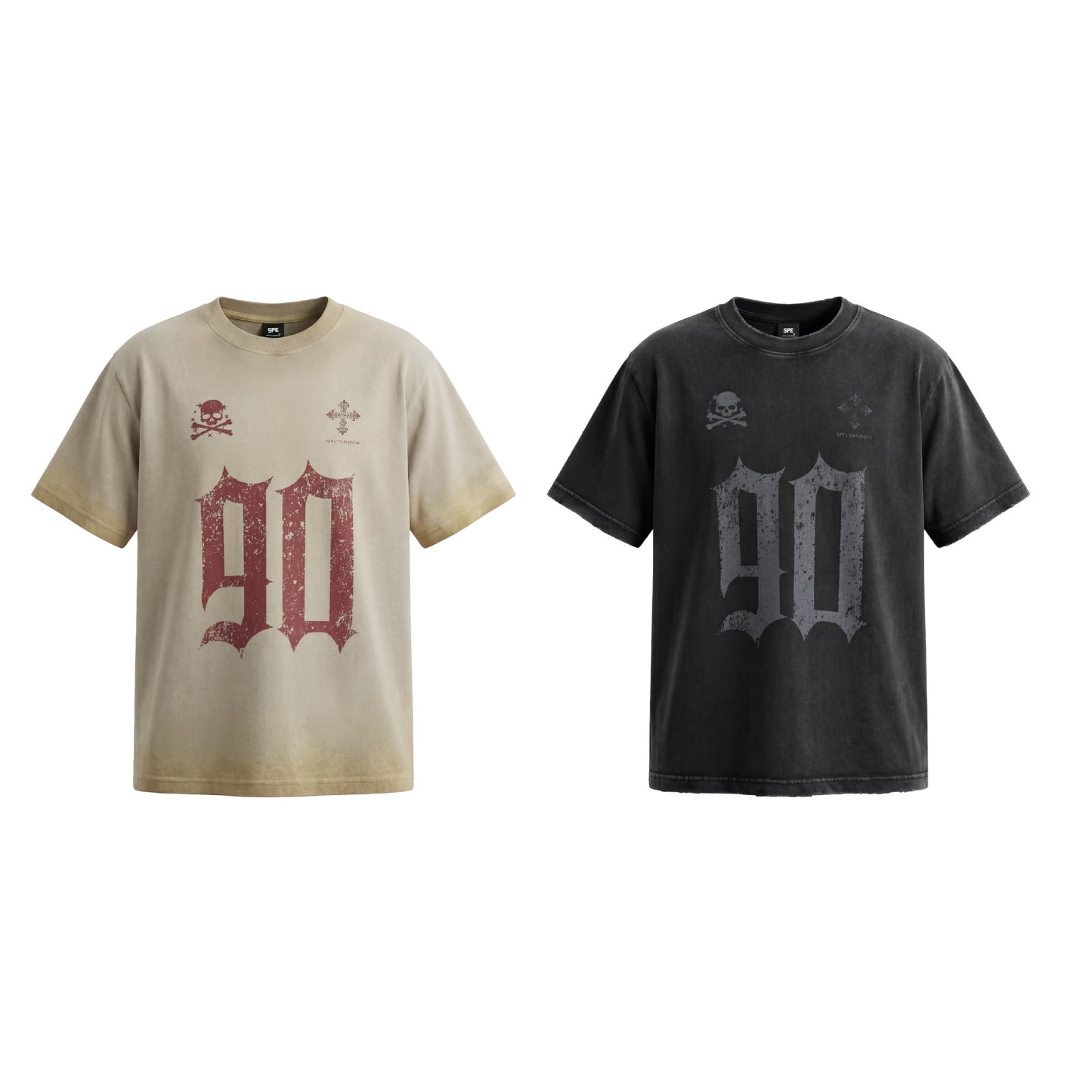 Fade Washed Skull Number Print Short Sleeve T-Shirt WN25769