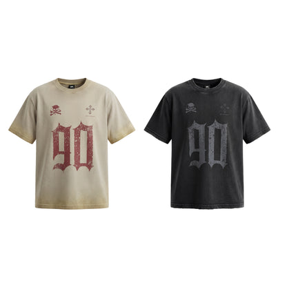 Fade Washed Skull Number Print Short Sleeve T-Shirt WN25769