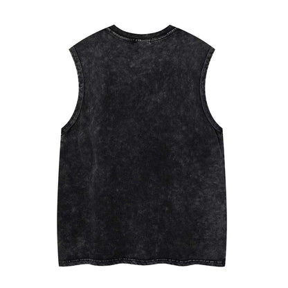 Washed Four-Point Star Print Oversize Sleeveless T-Shirt WN26932