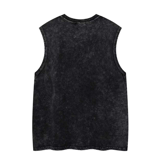 Washed Four-Point Star Print Oversize Sleeveless T-Shirt WN26932